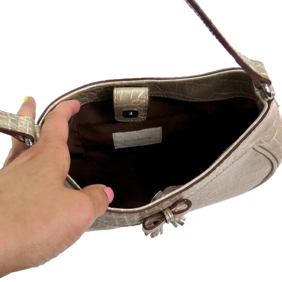 Y2k Vintage Liz Claiborne Gold Leather Baguette Bag Mini Bag - Picture 3 of 5